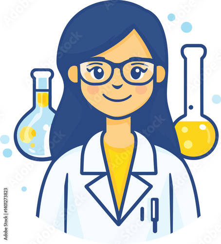  Lab Equipment and Scientist Icon Minimalist Illustration for Chemistry and Research Themes