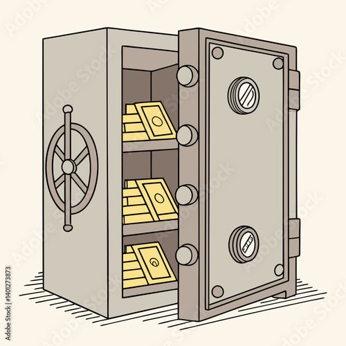Safe with Open Door and Gold Bars Inside  
