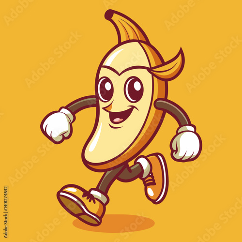 Retro banana mascot cartoon character vector vintage fun cheerful comic 