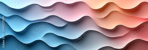 A sleek Memphis-inspired web header with asymmetrical shapes, pastel gradients, and thin black outlines, 3D rendered effect, studio lighting, flat lay top-down view, ultra-detailed textures