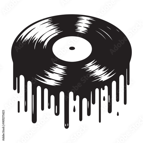 Melting Vinyl Record Illustration For Music Art and Audio Concepts