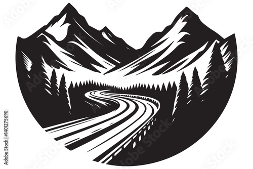 Winding Mountain Road Silhouette Vector Image for Travel Enthusiasts