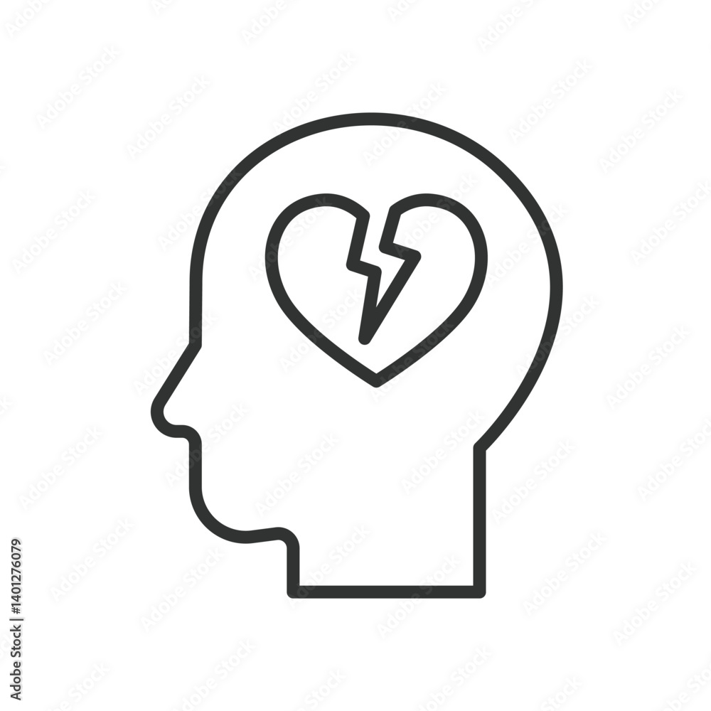 Mental Heartbreak, icon in line design. Mental heartbreak, emotional pain, sadness, broken heart, anxiety, depression, sorrow on white background vector. Mental Heartbreak, editable stroke icon Mental Heartbreak, icon in line design. Mental heartbreak, emotional pain, sadness, broken heart, anxiety, depression, sorrow on white background vector. Mental Heartbreak, editable stroke icon