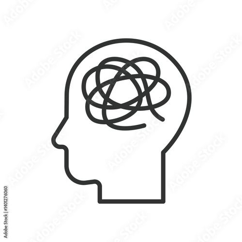 Mind Confusion, icon in line design. Mind confusion, mental fog, scattered thoughts, brain chaos, psychological stress on white background vector. Mind Confusion, editable stroke icon