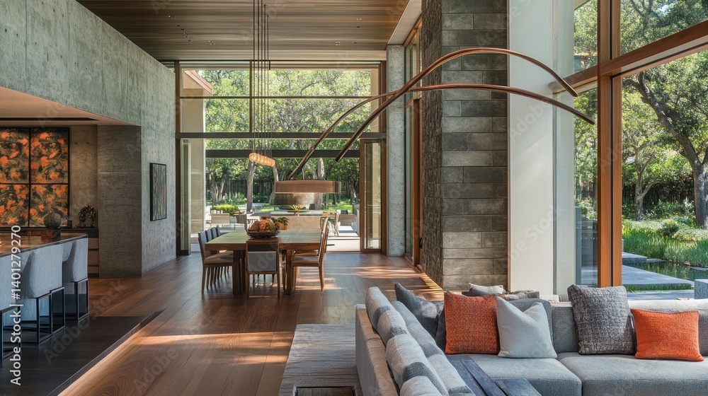 Fototapeta premium Elegant modern interior of a spacious living and dining area