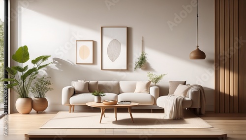 serene minimalism a cozy living space embracing modern elegance with natural touches and timeless decor photo