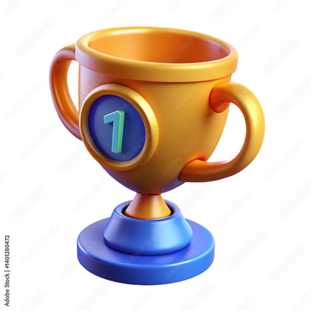 3d realistic golden trophy cup. Cartoon illustration icon on isolated white background 3d realistic golden trophy cup. Cartoon illustration icon on isolated white background