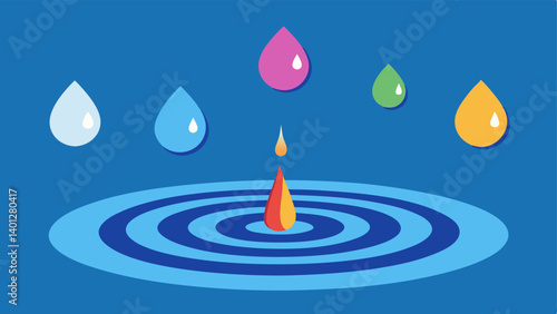 Emotional Raindrops Colorful raindrops falling and creating ripples in a pond symbolizing how expressing emotions can create a ripple effect of connection and strength in