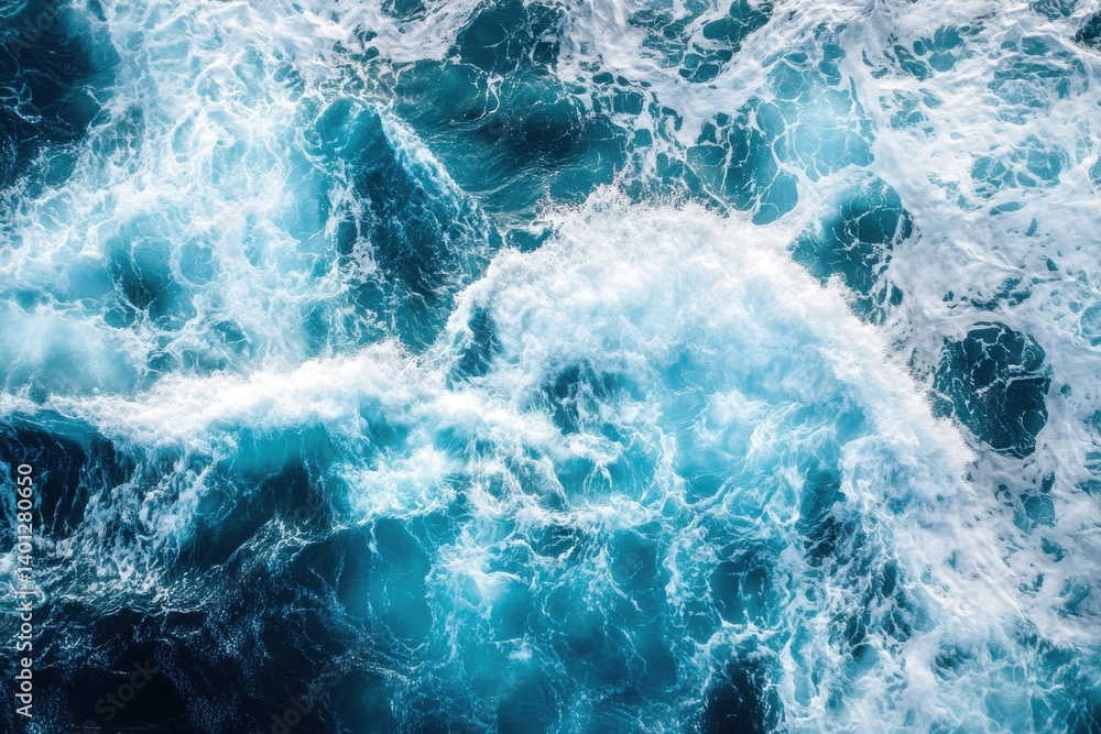 Aerial view showcasing the mesmerizing patterns of ocean waves and foam crests Aerial view showcasing the mesmerizing patterns of ocean waves and foam crests