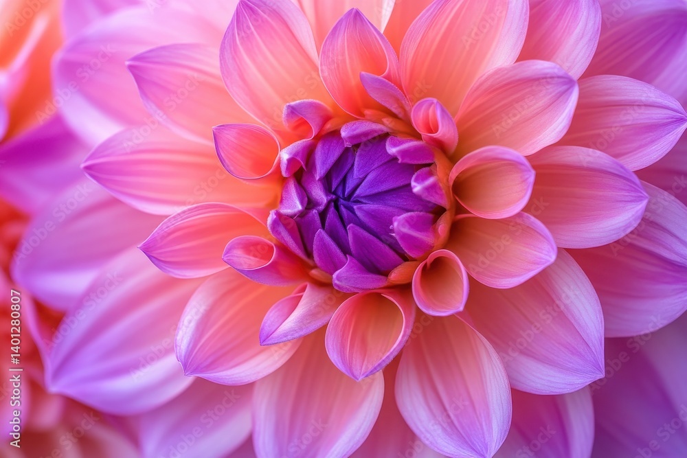 Obraz premium A close up view of a dahlia flower with vibrant purple and pink petals