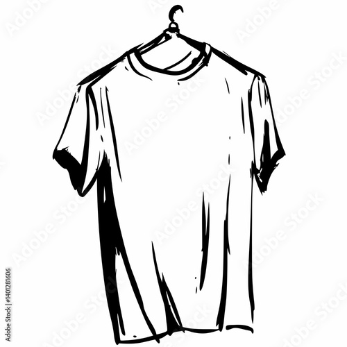 Minimalist Sketch of a Hanging T-Shirt on a Hanger  