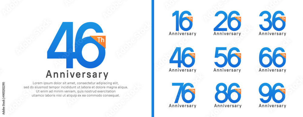 set of anniversary logo style. vector design blue color for celebration set of anniversary logo style. vector design blue color for celebration