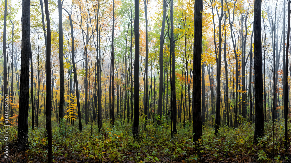 Autumn Forest Panorama With Misty Light Autumn Forest Panorama With Misty Light