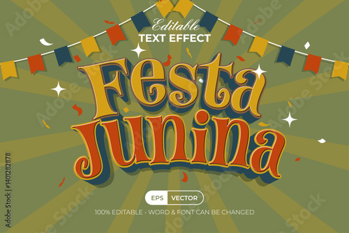 Festa Junina Editable Text Effect Vintage Color Style.