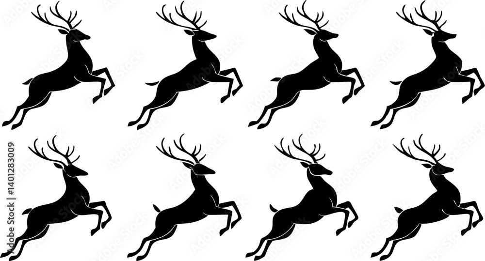 Fototapeta premium Silhouette Set of Reindeer in Various Poses – Vector 