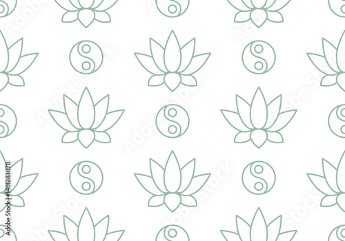 Alternative medicine seamless pattern. Chinese medicine. Wellness, yoga, zen concept. Flat style. Holistic center, naturopathic, homeopathy, acupuncture, ayurveda, chinese medicine, womans health