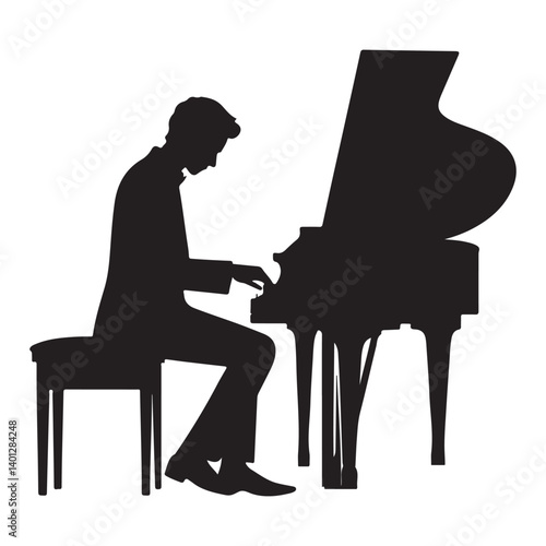 Silhouette of a pianist performing beautifully on a grand piano