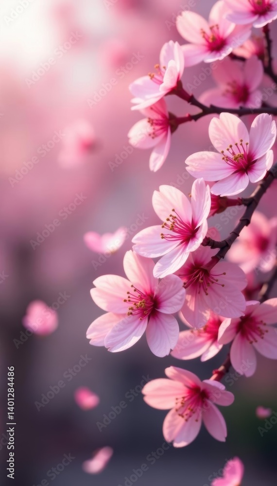Dense shower of pink sakura petals against a soft focus background, nature, visual Dense shower of pink sakura petals against a soft focus background, nature, visual