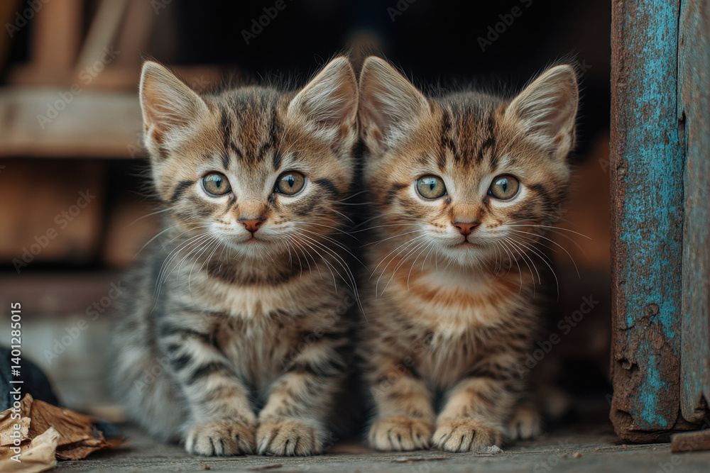 Two kittens with bright eyes staring at the camera. Two kittens with bright eyes staring at the camera.