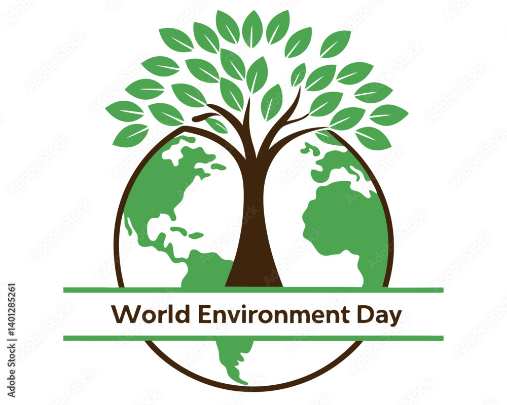 Fototapeta premium World Environment Day: Tree Growing from Earth Globe Illustration