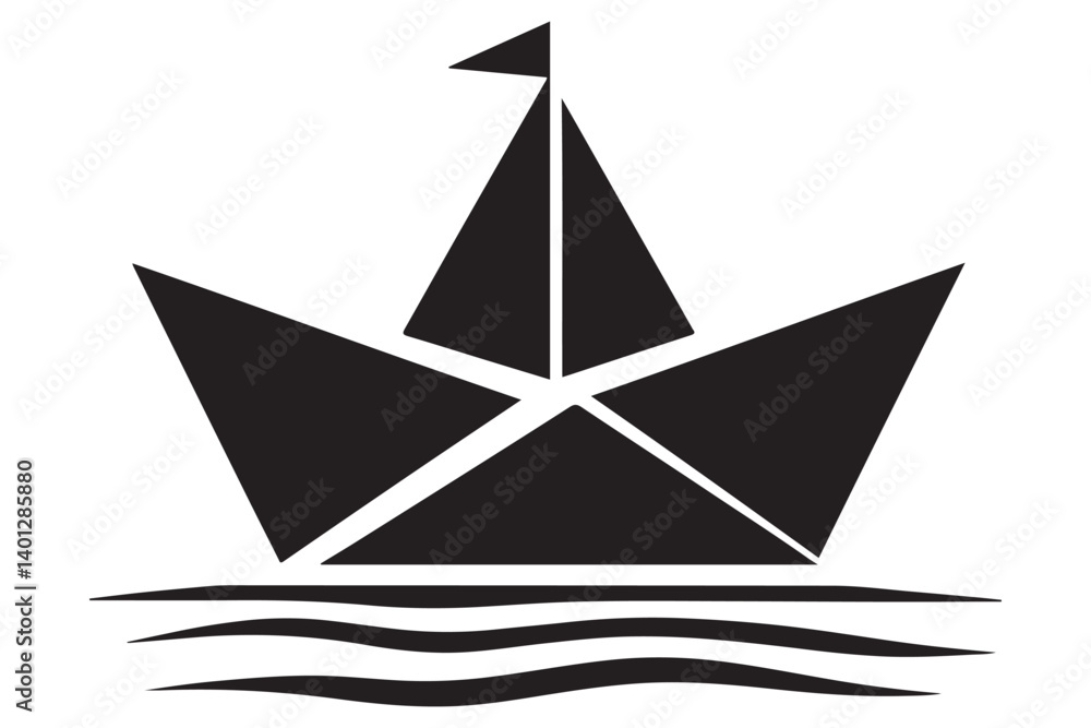 Paper Boat Floating on Water Vector Graphic Minimalist Design Element