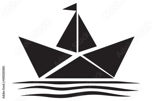 Paper Boat Floating on Water Vector Graphic Minimalist Design Element