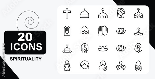 20 Spirituality Icons Including Religious Symbols, Meditation and Yoga