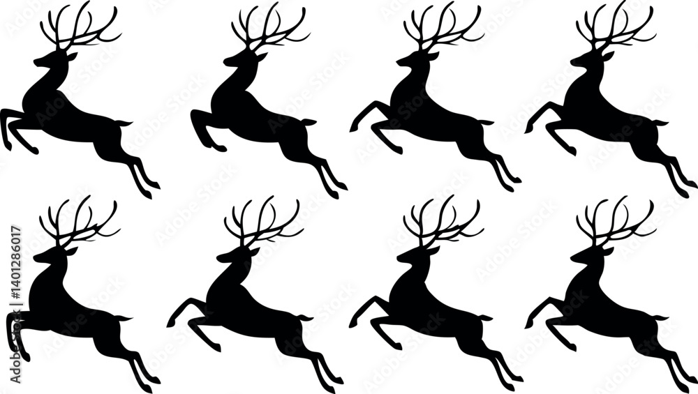Silhouette Set of Reindeer in Various Poses – Vector Silhouette Set of Reindeer in Various Poses – Vector