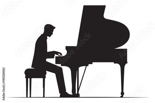 Pianist Silhouette Playing Grand Piano Vector Illustration Design
