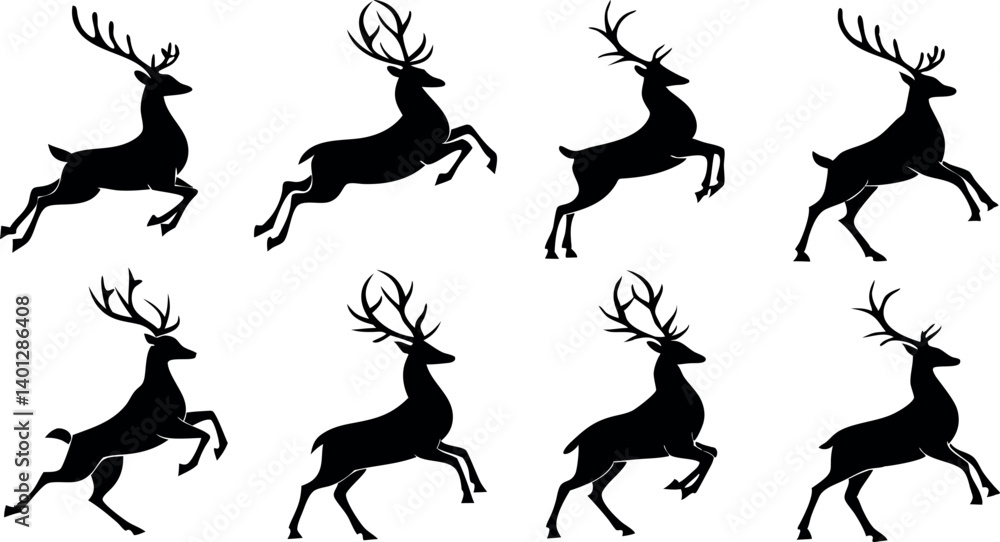 Silhouette Set of Reindeer in Various Poses – Vector Silhouette Set of Reindeer in Various Poses – Vector