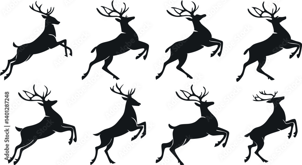 Obraz premium Silhouette Set of Reindeer in Various Poses – Vector 