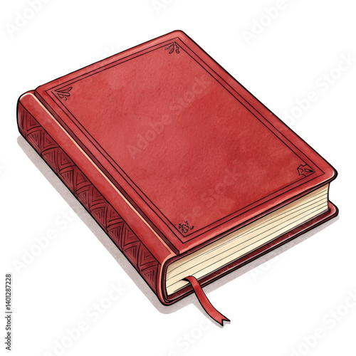 Blank red book isolated on white background.