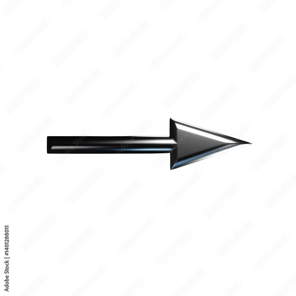 Metallic black arrow pointing right on white background Metallic black arrow pointing right on white background