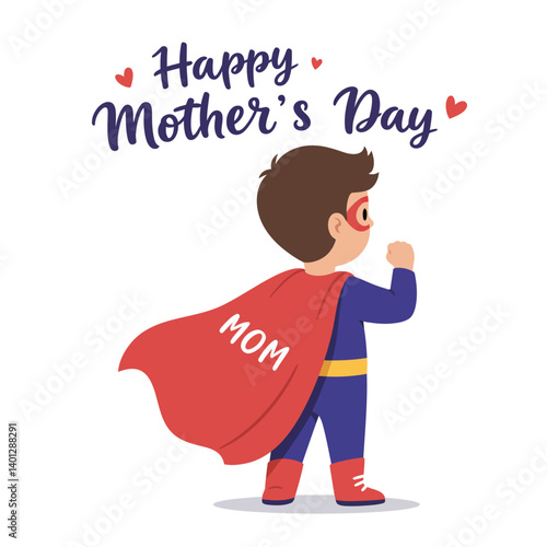 Young superhero character celebrating Mothers Day in flat design vector art