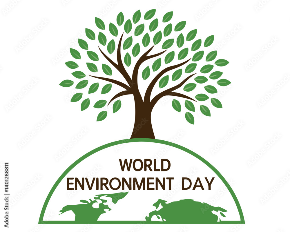 Fototapeta premium World Environment Day: Tree Growing from Earth Globe Illustration