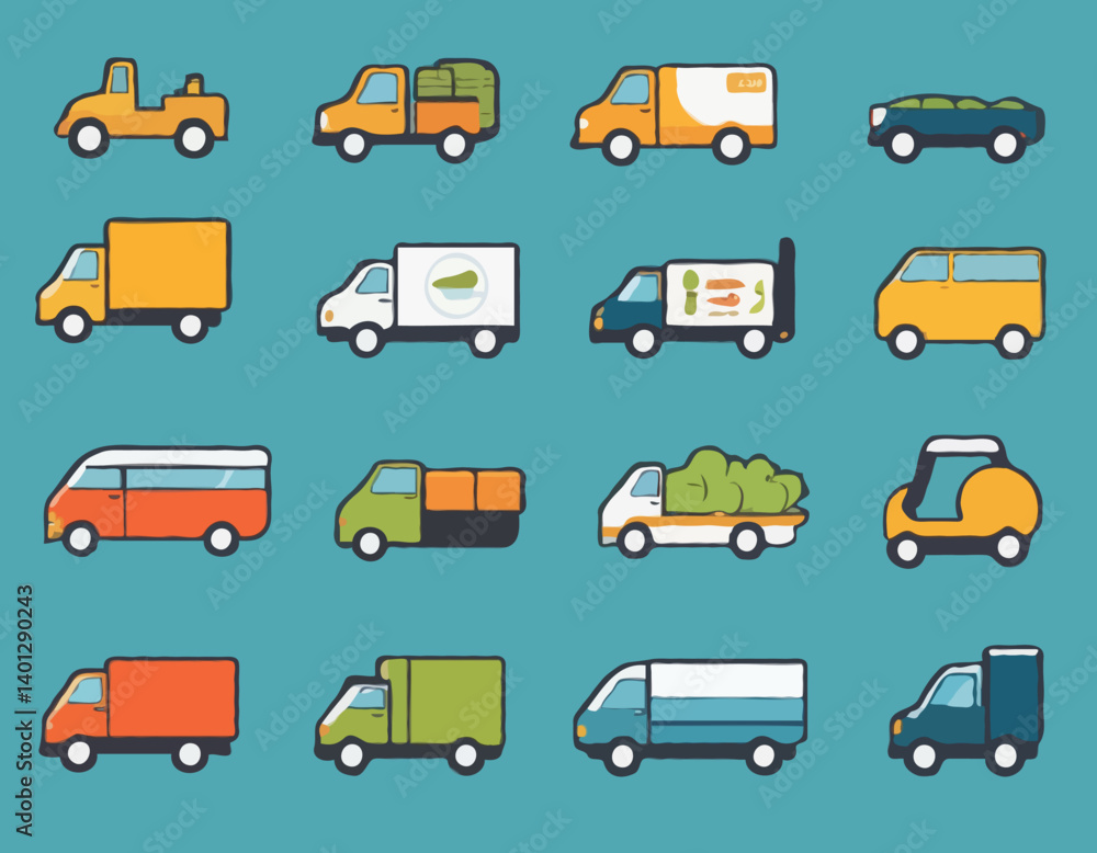 Ensemble d’illustrations de vecteurs plats de transport de marchandises et d’aliments Ensemble d’illustrations de vecteurs plats de transport de marchandises et d’aliments