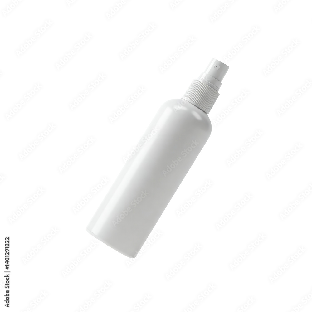 A horizontally floating body spray on solid white background A horizontally floating body spray on solid white background