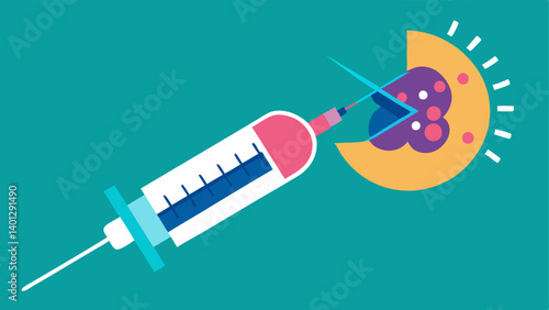 Syringe Injecting Treatment An illustration of a syringe being injected into a tumor symbolizing the introduction of gene therapy specifically designed for that tumors genetic