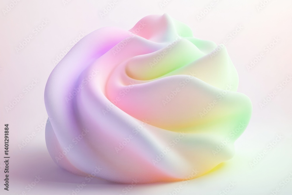 Abstract pastel-colored 3D render of a swirling, smooth, creamy substance resembling whipped cream or frosting. Abstract pastel-colored 3D render of a swirling, smooth, creamy substance resembling whipped cream or frosting.