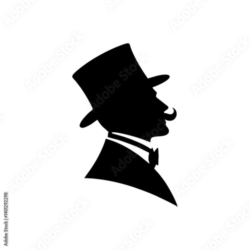 tuxedo man top hat mustache monocle vector silhouette	
side view