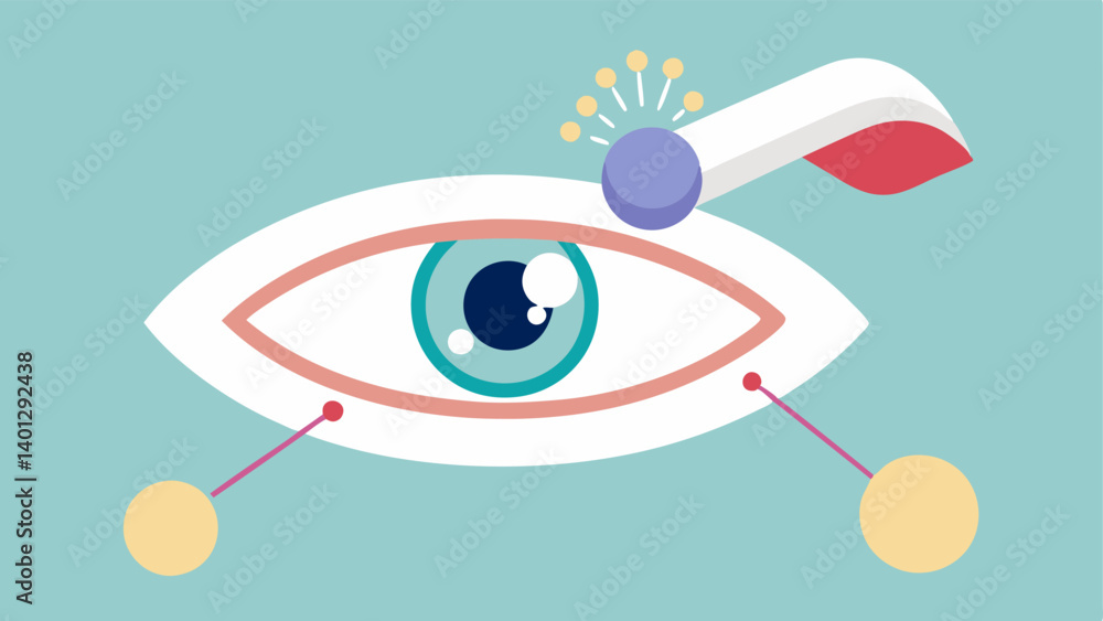 Obraz premium Eye with Cream Application A hand gently applying a cream to the skin under an open eye with subtle lines and arrows indicating the absorption of nanoparticles into the skin.