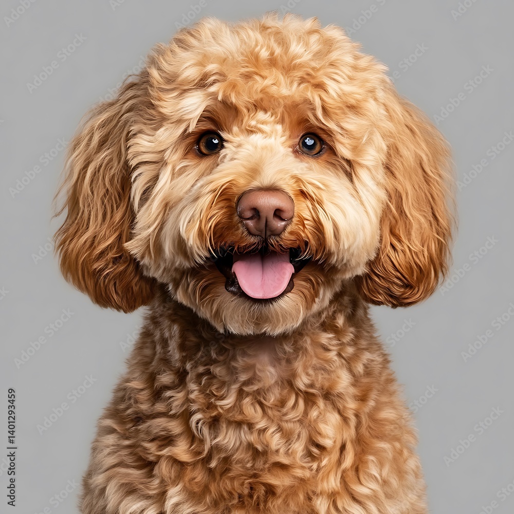 Fototapeta premium Golden Doodle Dog with Fluffy Curly Coat Isolated on White.