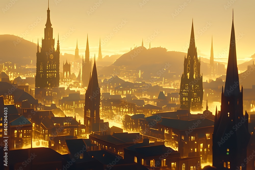 Obraz premium Golden Cityscape Dawn