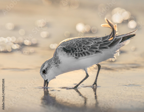 Bird on the beach feeding