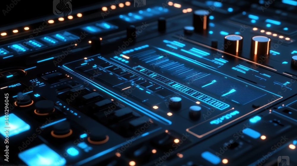 Futuristic control panel interface glowing Futuristic control panel interface glowing