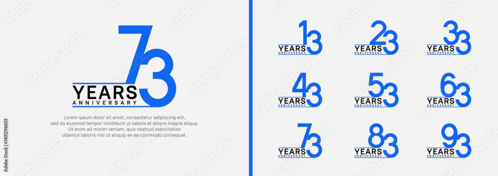set of anniversary logo style. vector design blue color for celebration set of anniversary logo style. vector design blue color for celebration