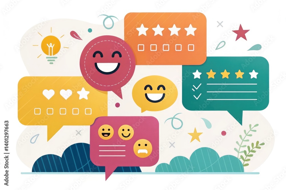 Customer Feedback and Reviews in Colorful Speech Bubbles Generative AI