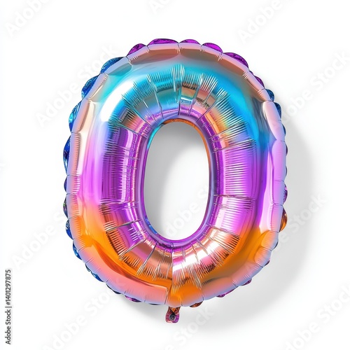 Iridescent number zero balloon isolated on white background