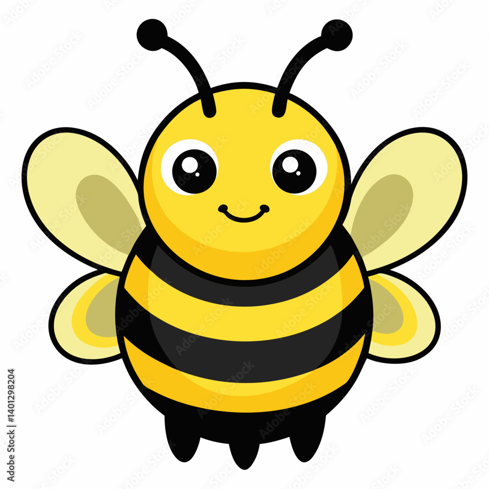 A cute yellow and black cartoon bee, a happy flying insect with wings, carries sweet honey, an illustration of nature's funny animal A cute yellow and black cartoon bee, a happy flying insect with wings, carries sweet honey, an illustration of nature's funny animal