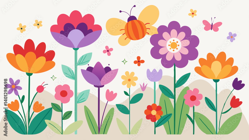 Vibrant spring flowers illustration with a floral pattern design Vibrant spring flowers illustration with a floral pattern design